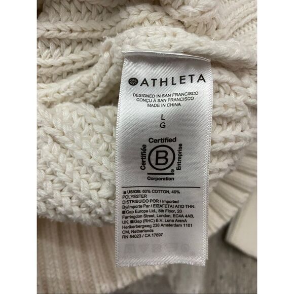 Athleta Alder Chunky Cable Knit Sweater Cream Sz L - Picture 8 of 11